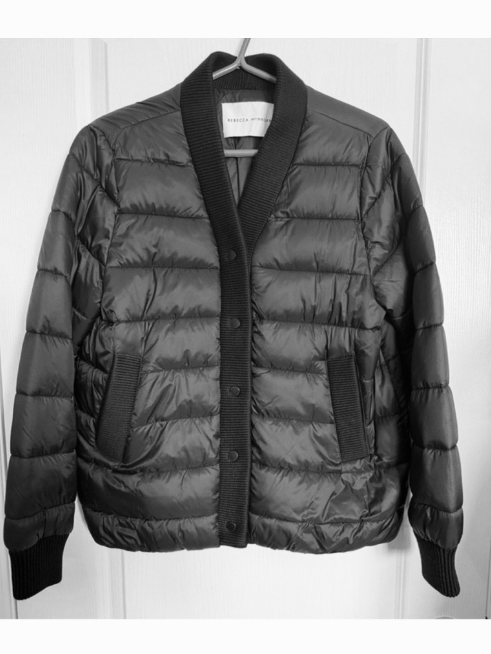 Rebecca Minkoff Black Quilted Puffer Jacket with Rib Trim - Picture 1 of 8